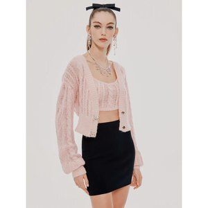 Nana Jacqueline Chiara Knitted Cardigan Tank Set in Pink